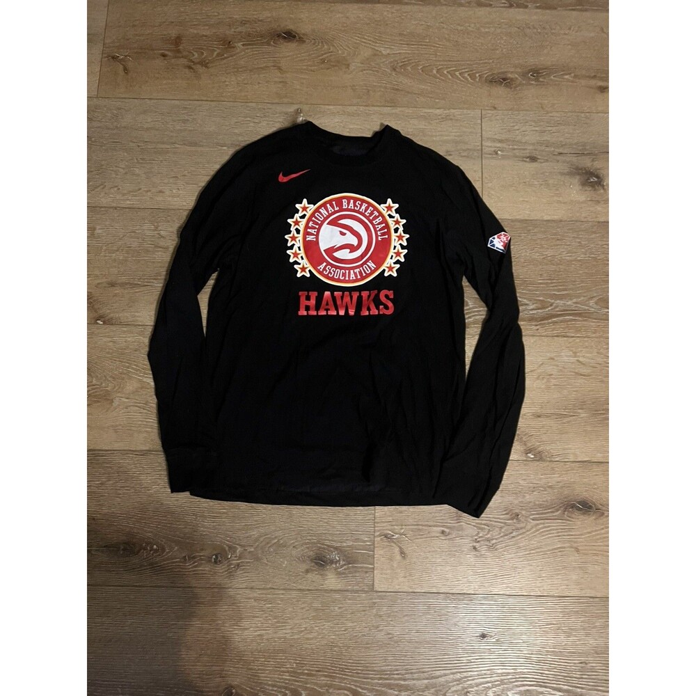 Nike Atlanta Hawks Mens Black Long Sleeve T-shirt 75th Aniversary Size Medium